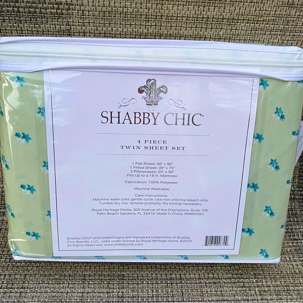 Shabby Chic Blue Floral Green Polyester TWIN Sheet Set 4pc - Picture 2 of 8